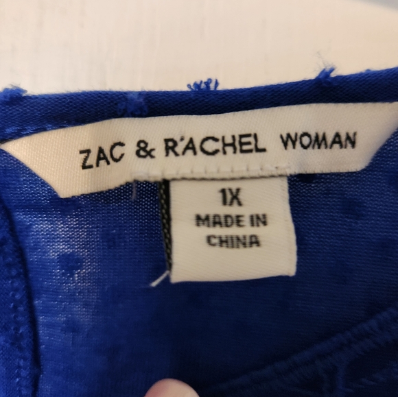 Zac & Rachel Blue Swiss Dot 3/4 sleeve blouse Womens sz 1X work fall corp core - Picture 4 of 7